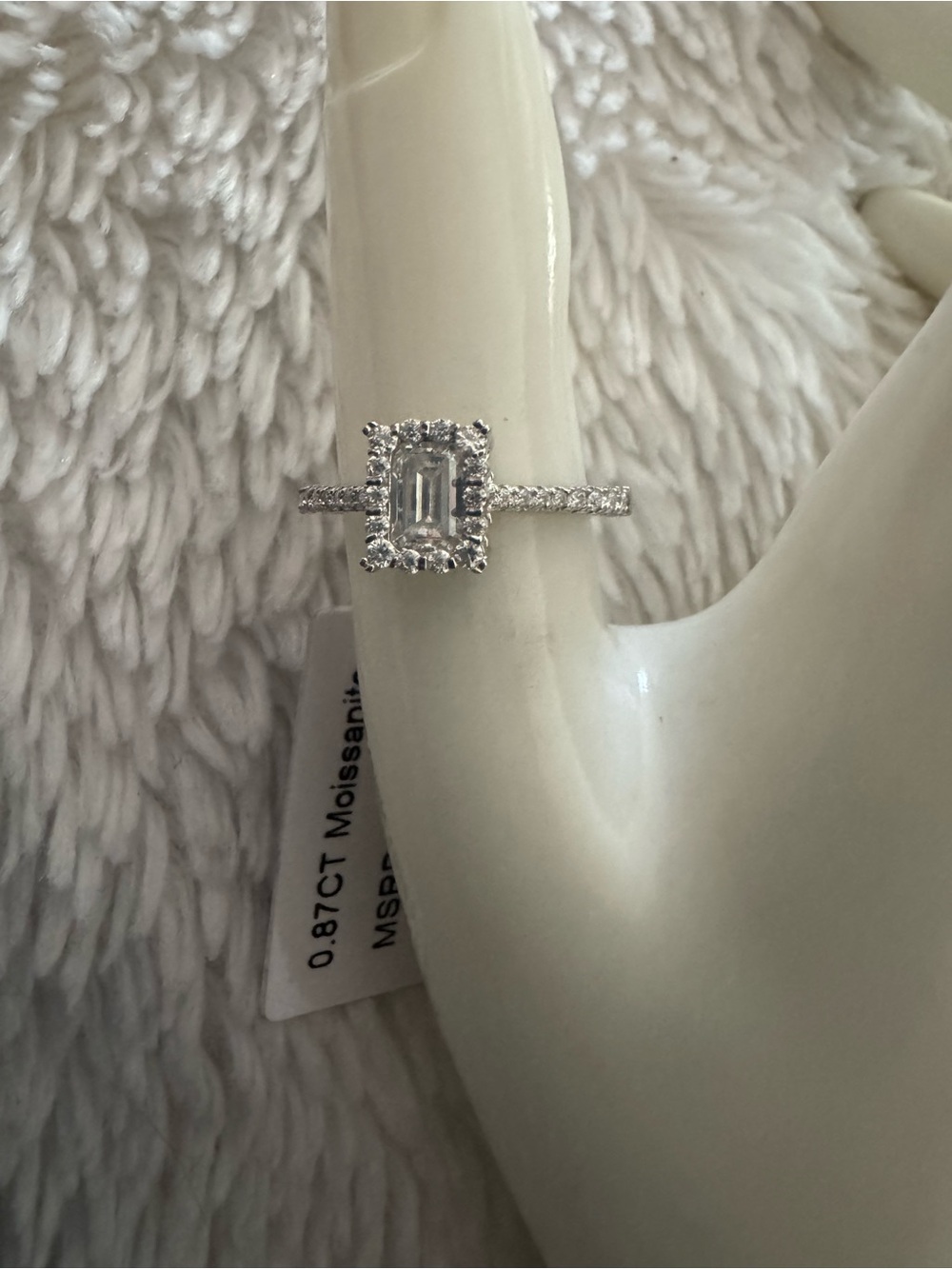 NEW  Moissanite Emerald Halo Engagement Ring, size 7